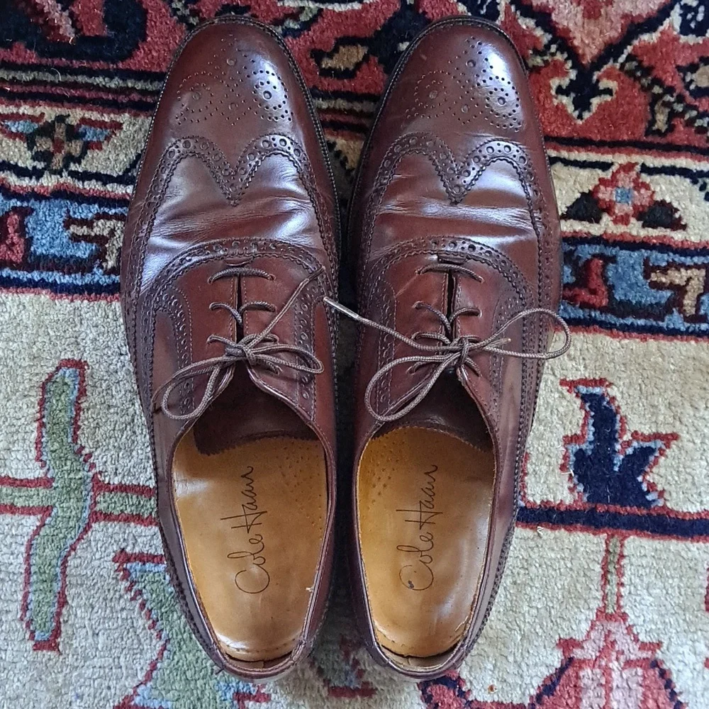 Cole‎ Haan Mens Classic Brown Leather Wingtip Oxford Dress Shoes Lace Up Size 10